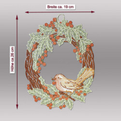 Das Fensterbild Vogel mit Beeren wurde hier mit den Massangaben versehen.