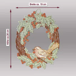 Das Fensterbild Vogel mit Beeren wurde hier mit den Massangaben versehen.