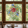 Plauener Spitze Fensterbild Mohnblume mit Bienen | Bunte Fensterdekoration & Spitzenbild | Luftspitze | Made in Germany