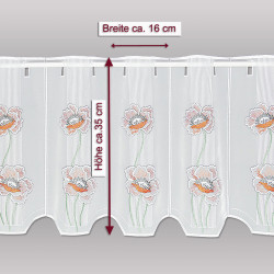 Plauener Spitze Scheibengardine Mohnblüten | Moderne Kurzgardine mit Blumen-Stickerei | 35 & 55 cm Höhe | Made in Germany