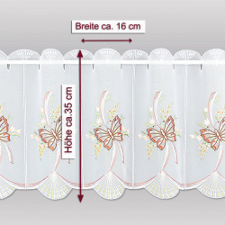Hochwertiger Stickerei-Kurzstore Schmetterlinge  35 cm hoch mit Massangeben versehen.