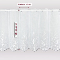 Modern bestickte Bistrogardine Alina 55 cm hoch mit Massangeben.