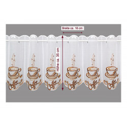 Die Küchengardine Coffee in 35 cm Höhe mit Massangaben.