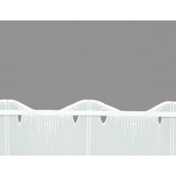 Plauener Spitze Scheibengardine in Cremeweiß mit gewelltem Abschluss und praktischem Stangendurchzug für Landhaus-Deko.