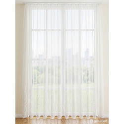 Weißer Store Raja mit eleganter Bogen-Stickerei am Saum, transparenter Sichtschutz für ein helles Wohnambiente.