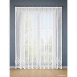 Halbransparenter Fenster-Store Madleen mit breiter Plauener Bogenspitze für helles Ambiente.