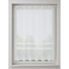 Halbtransparente Raffgardine aus weißer Plauener Spitze mit floralem Saum und Ginkgo-Motiv. Hochwertige Fensterdeko.