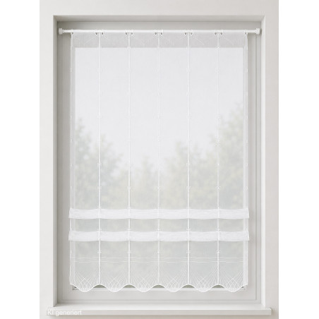 Elegante Raffgardine aus weißem Voile, halbtransparentes Bistro-Design mit dekorativem Wellensaum für das Fenster.