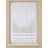 Halbtransparente Raffgardine mit geometrischer Stickerei und Zackensaum am Fenster, elegante Heimtextilien.