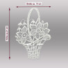 Maße für Fensterbild Blumenkorb aus Plauener Spitze: Breite ca. 14 cm, Höhe ca. 21 cm, edle Heimtextilien Fensterdeko.