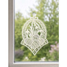 Fensterbild Ostereier aus cremefarbener Plauener Spitze am Fenster, feine Osterdeko Frühlingsdeko Heimtextilien.