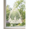 Fensterbild Kirche aus cremefarbener Plauener Spitze am Fenster, feine Weihnachtsdeko Winterdeko Heimtextilien.