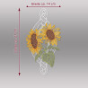 Fensterbild Sonnenblume aus Plauener Spitze mit Maßangaben: Breite ca. 14 cm, Länge ca. 27 cm für Heimtextilien.