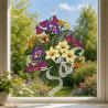 Gesticktes Fensterbild Blumenstrauß aus Plauener Spitze am Fenster mit Saugnapf, Frühlingsdeko Heimtextilien.