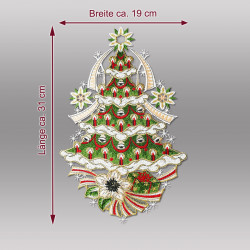 Fensterbild Christbaum aus Plauener Spitze mit Maßangaben: Breite ca. 16 cm, Länge ca. 31 cm für Heimtextilien.