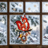 Winter-Fensterbild mit gesticktem Eichhörnchen und Vogel aus Plauener Spitze, Wohnzimmer-Deko am Fenster.
