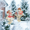 Set aus zwei verschiedenen Engeln als Fensterbild aus echter Plauener Spitze am Fenster, Weihnachtsdeko.
