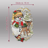 Produktgrafik mit Abmessungen des winterlichen Fensterbildes "Schneemann mit Reh" aus Spitze (Breite 18 cm, Höhe 28 cm).