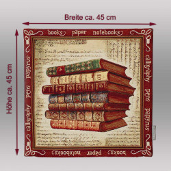 Kissenhülle mit Maßen 45x45 cm und gewebtem Büchermotiv, ideal als dekoratives Dekokissen für Wohntextilien-Fans.