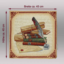 Kissenhülle mit Maßen 45x45 cm und gewebtem Büchermotiv, perfekt als dekoratives Dekokissen für Wohntextilien.