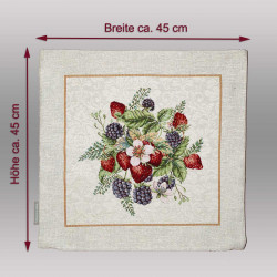 Kissenhülle mit Maßen ca. 45x45 cm und rotem Erdbeermuster, ideales Dekokissen für frische Wohntextilien.