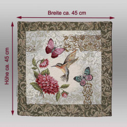 Kissenhülle mit Maßen ca. 45x45 cm und buntem Vögel-Motiv, perfektes Dekokissen für sommerliche Wohntextilien.