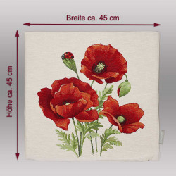 Kissenhülle mit Maßen ca. 45x45 cm und rotem Blumenmuster, perfektes Dekokissen für stilvolle Wohntextilien.