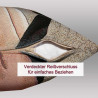 Detailansicht der Kissenhülle mit geöffnetem, verdecktem Reißverschluss an der Unterseite für einfaches Beziehen.