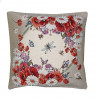 Quadratischer Kissenbezug aus festem Gobelin mit elegantem Wildmohn- und Gräser-Muster auf hellem Grund.