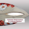 Detailansicht der Kissenhülle mit geöffnetem, verdecktem Reißverschluss an der Unterseite für leichtes Beziehen.