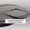 Detail der Unterseite eines Gobelin-Dekokissens mit verdecktem Reißverschluss für einfaches Beziehen.