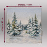 Gobelin-Kissenbezug mit Wintermotiv und eingeblendeten Maßpfeilen für Breite und Höhe von ca. 45x45 cm.