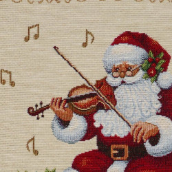 Detailansicht des dichten Gobelin-Gewebes mit einem geigespielenden Weihnachtsmann im detailreichen Design.