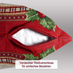 Detailaufnahme der Kissenunterseite mit verdecktem Reißverschluss für leichtes Beziehen der Heimtextilien.