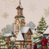 Detailaufnahme von gewebtem Dekokissen mit Winterdorf-Motiv. Hochwertige Struktur und Webart der Heimtextilien.