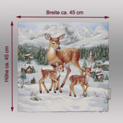 Quadratisches Winter-Dekokissen mit Maßangaben Breite ca. 45 cm und Höhe ca. 45 cm. Heimtextilien in Standardgröße.