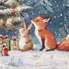 Detailaufnahme von gewebtem Dekokissen mit festlichem Weihnachtsbaum im Wald. Hochwertige Webart der Heimtextilien.