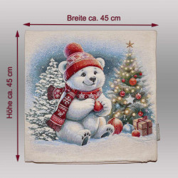 Weihnachtliches Dekokissen mit Maßangaben von ca. 45x45 cm für die Wahl der passenden Kissenfüllung.
