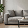 Gemütliches Sofa im Wohnzimmer mit gemustertem Dekokissen in Anthrazit-Weiß für moderne Heimtextilien.