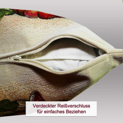 Unterseite des Kissenbezugs aus Gobelin mit verdecktem Reißverschluss für einfaches Beziehen.