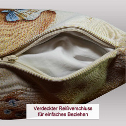 Unterseite des Kissenbezugs aus Gobelin-Stoff mit verdecktem Reißverschluss für einfaches Beziehen.