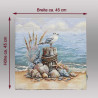 Quadratisches Dekokissen mit Möwen-Gobelinmotiv und Maßen 45x45 cm für maritime Heimtextilien.