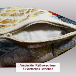 Unterseite des Kissenbezugs aus Gobelin-Stoff mit verdecktem Reißverschluss für einfaches Beziehen.