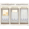Höhenvergleich für Scheibengardinen aus Plauener Spitze am Fenster in den Maßen 30 cm, 45 cm und 55 cm.