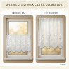 Höhenvergleich für Scheibengardinen aus Plauener Spitze am Fenster in den Längen 35 cm und 55 cm.