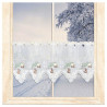 Weiße Plauener Spitze Scheibengardine mit Futterkrippe, Hase & Reh vor Winterlandschaft, Heimtextilien. 35 cm hoch