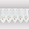 Halbtransparente Bistrogardine aus Plauener Spitze mit Futterkrippe-Motiv und Bogensaum. 35 cm hoch