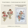2er-Set Heimtextilien-Fensterbild mit roten Engeln auf Wolken, Vögeln und Glocken, im Fenster dekoriert.