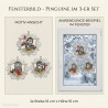 Dreiteiliges Heimtextilien-Fensterbild mit süßen Pinguinen in schneebedeckten Sternen im Fenster.
