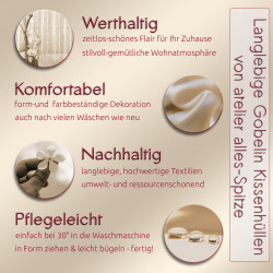 Infografik zu Heimtextilien und Scheibengardinen mit Qualitätsmerkmalen und Produkteigenschaften.